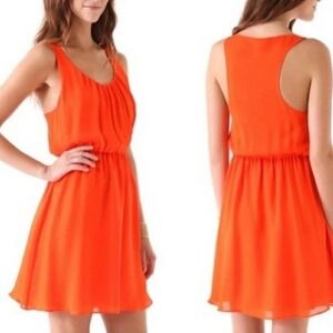 Alice + Olivia Franny Silk Crepe Mini Dress Lare Sleeveless Racerback Orange Red